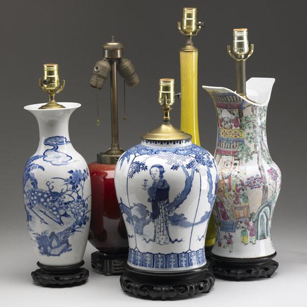 Appraisal: CHINESE EXPORT Five assorted vases and jars converted to lamps