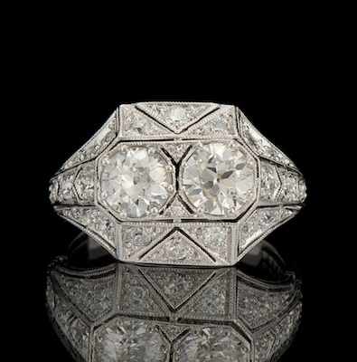 Appraisal: An Art Deco Platinum and Diamond Ring Platinum ring in