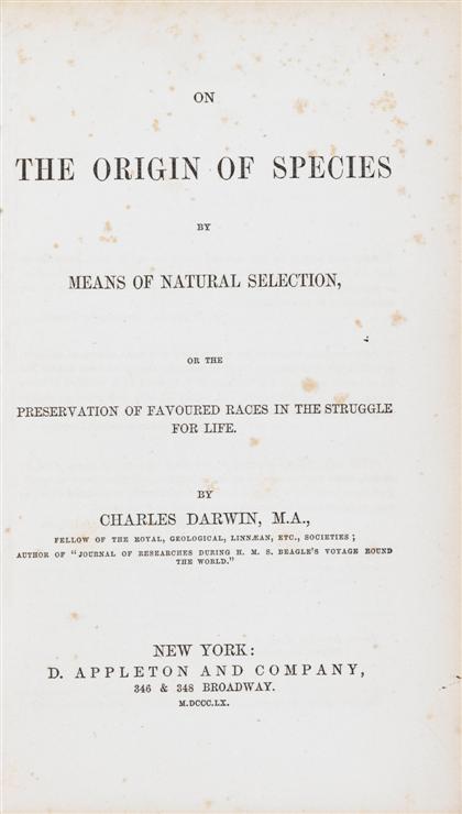 Appraisal: vol Darwin Charles On The Origin of Species by Means