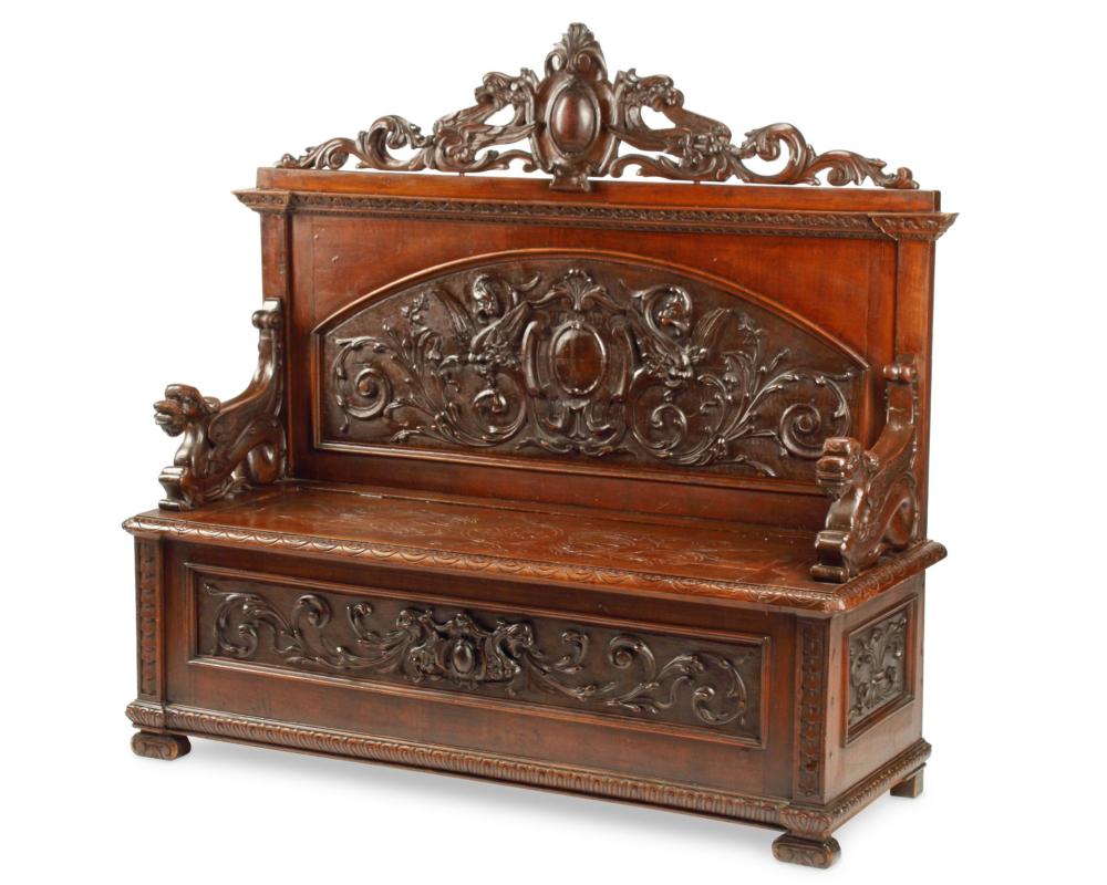 Appraisal: A RENAISSANCE-STYLE CARVED WOOD BENCHA Renaissance-style carved wood bench th