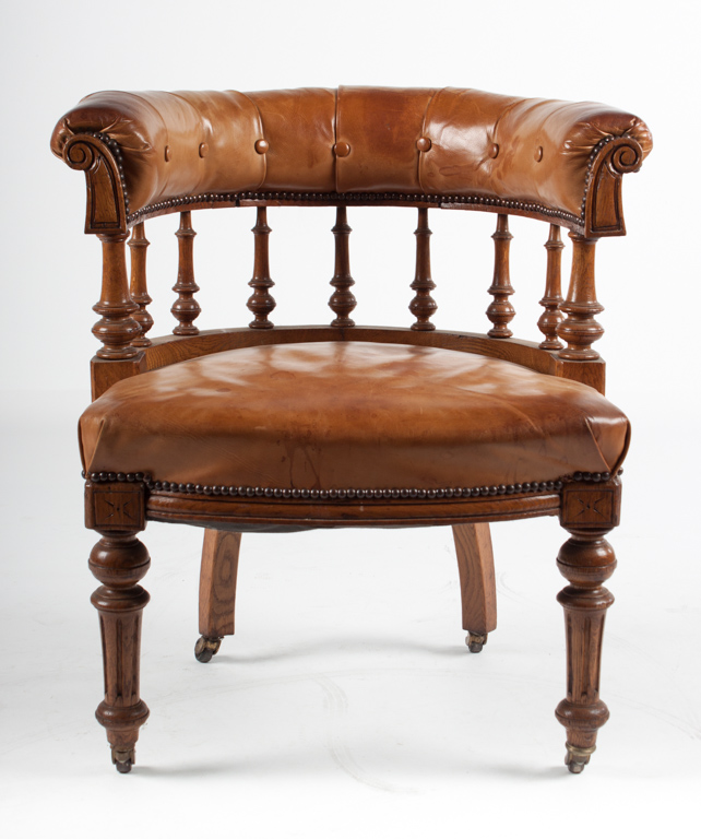 Appraisal: Victorian oak and leather upholstered tub chair third quarter- th