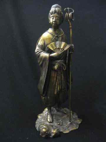 Appraisal: Oriental Bronze of a Lady with fan signed '' circa