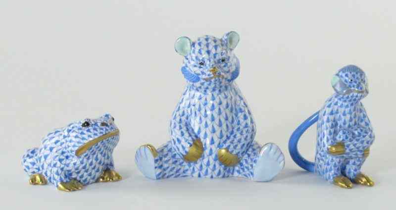 Appraisal: Herend Bear Frog and Monkey Figurineseach of hand painted blue