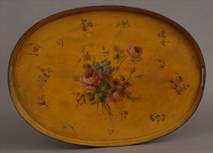 Appraisal: T LE PEINTE SAFFRON-GROUND OVAL TRAY The gallery pierced with