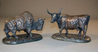 Appraisal: Two sterling figures of a bison and a steer mounted