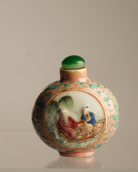 Appraisal: A th C Molded and Polychromed Porcelain Snuff Bottle a