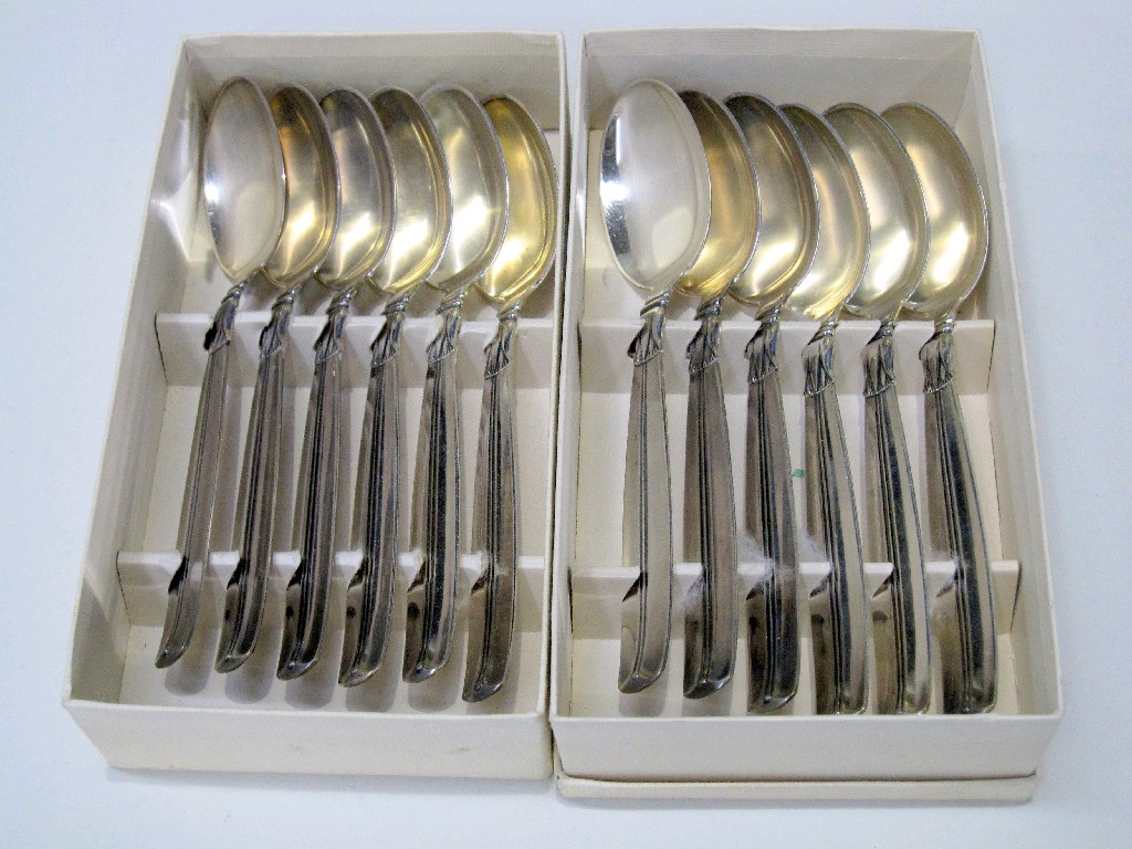 Appraisal: Lot comprising two sets of six Danish silver spoons by