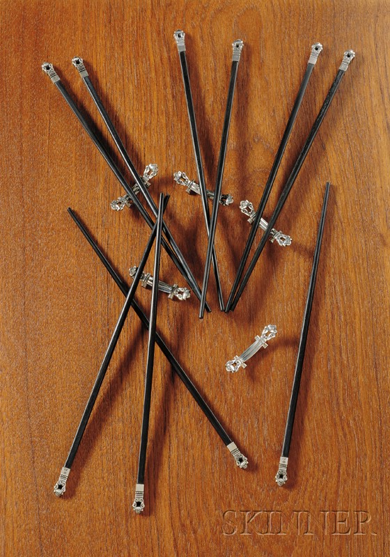 Appraisal: Five Pairs of Georg Jensen Chopsticks with Stands Sterling silver