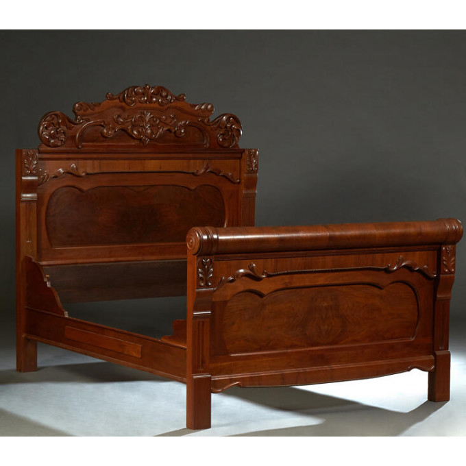 Appraisal: American Carved Walnut Highback Double Bed late th c the