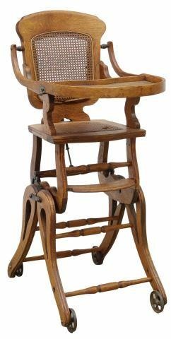 Appraisal: American oak metamorphic child's high chair c carved frame with