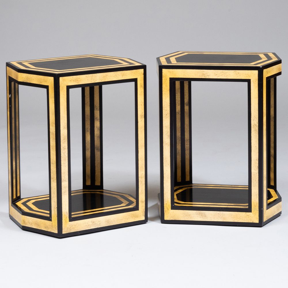 Appraisal: Pair of Ebonized and Faux Bone Painted Side Tables x