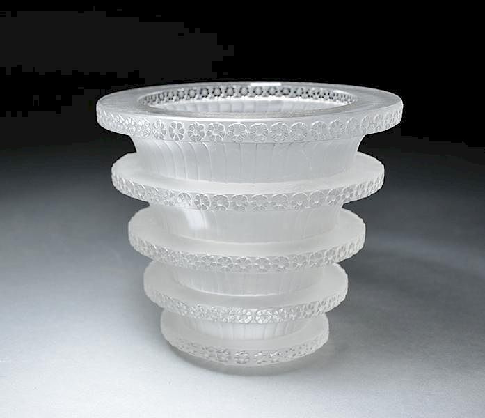 Appraisal: R Lalique France frosted tiered glass ice bucket R Lalique