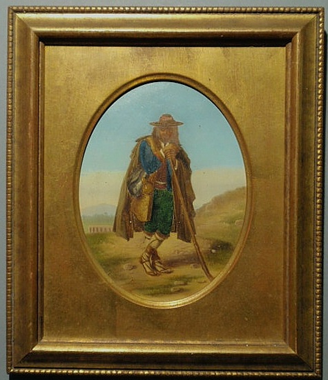 Appraisal: Oval oil on panel panting of a shepherd in the