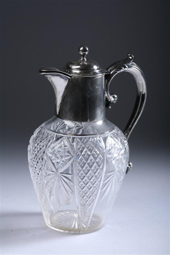 Appraisal: EDWARD VII STERLING SILVER-MOUNTED CRYSTAL PITCHER BB Birmingham With c-scroll