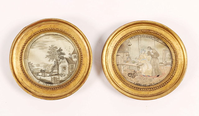 Appraisal: A PAIR OF GEORGE III OVAL SILK AND HAIR WORK