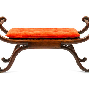 Appraisal: English Regency Curule Bench with Carved Sides and Scrolled Legs