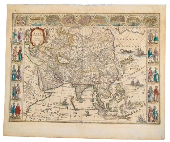 Appraisal: BLAEU WILLEM Asia noviter delineata Double-page engraved map x mm