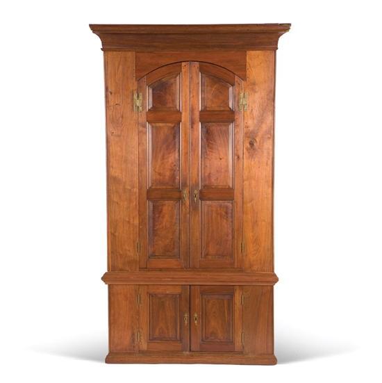 Appraisal: CHIPPENDALE CORNER CUPBOARD Pennsylvania late th century walnut and yellow