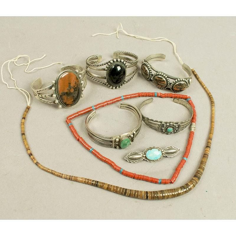 Appraisal: Native American Sterling Silver Stone Jewelry Assorted Native American sterling