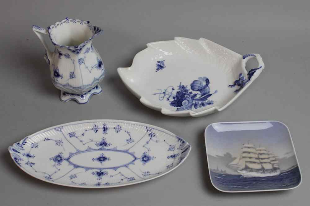 Appraisal: FOUR ROYAL COPENHAGEN PIECES including a ''Blue Lace'' cream jug