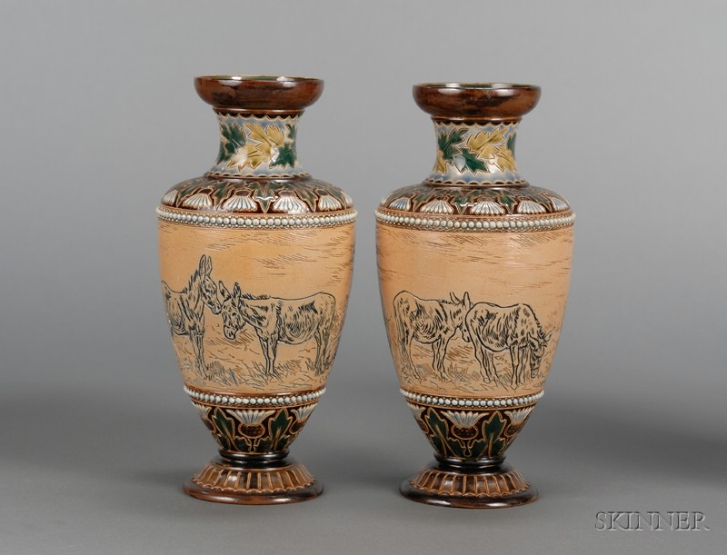 Appraisal: Pair of Doulton Lambeth Hannah Barlow Decorated Stoneware Vases England