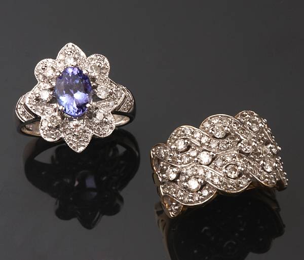 Appraisal: A tanzanite diamond and k white gold ring together with