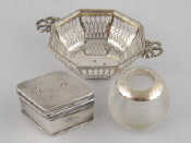 Appraisal: A diamond shaped silver trinket box Birmingham a mounted glass