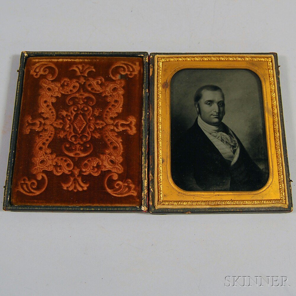 Appraisal: Half-plate Ambrotype of a Painted Portrait of a Ship's Captain