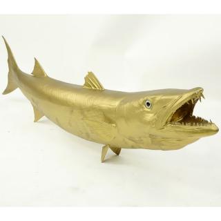 Appraisal: Contemporary Gilt Resin Barracuda Fish Sculpture Unsigned Minor losses to