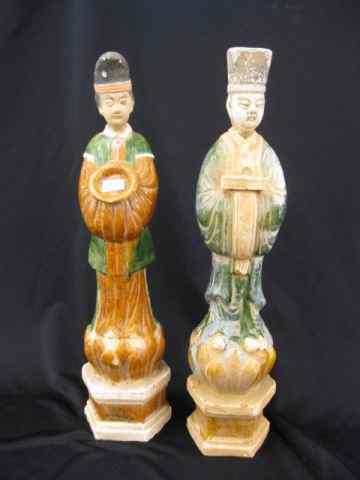 Appraisal: Pair of Chinese Pottery Attendant Figurines '' tall