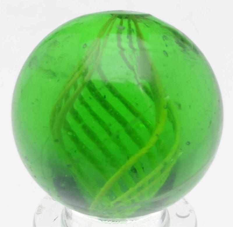 Appraisal: Green Glass Latticino Swirl Marble White latticino bands in green