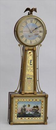 Appraisal: FEDERAL MAHOGANY AND PARCEL-GILT EGLOMISE BANJO CLOCK The dial painted