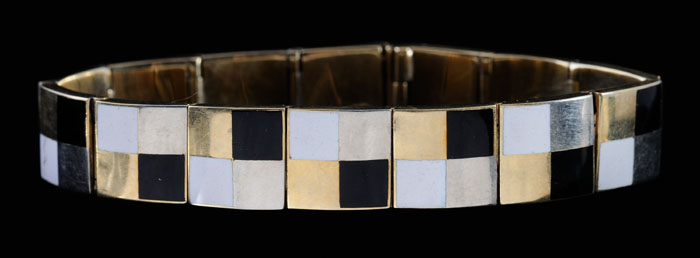 Appraisal: Gold and Enamel Bracelet square links with black and white