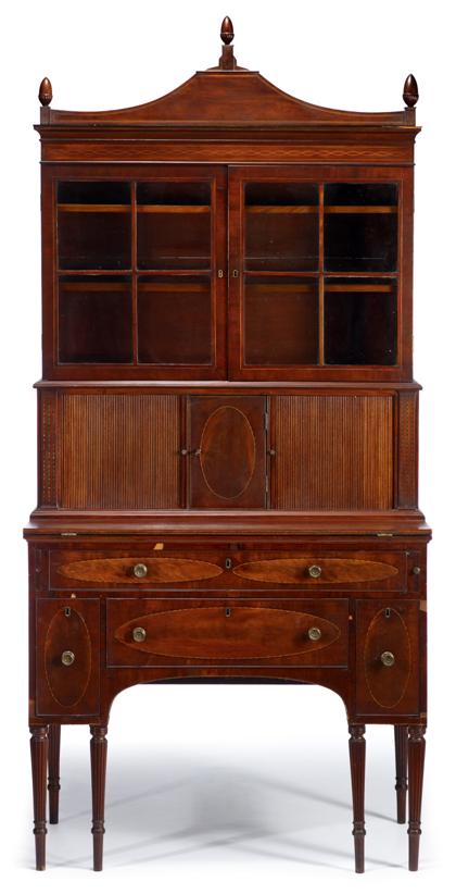 Appraisal: Federal inlaid mahogany tambour secretary bookcaseboston ma circa