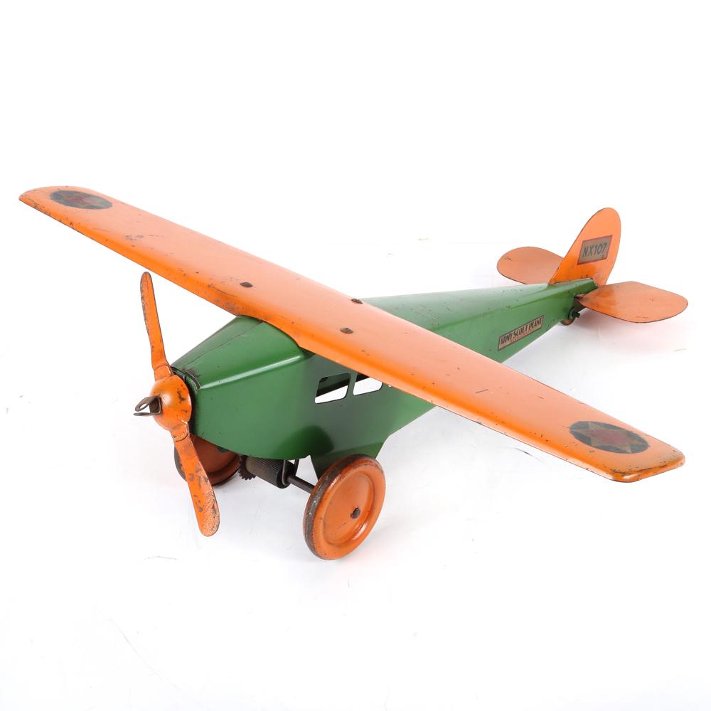 Appraisal: STEELCRAFT ARMY SCOUT PLANE NX PRESSED STEEL TOY AIRPLANE Steelcraft