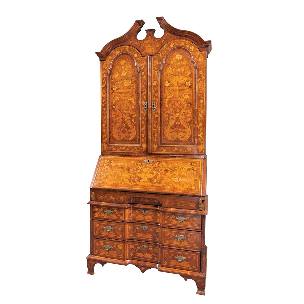 Appraisal: Dutch Walnut and Marquetry Bureau Bookcase th Century In two