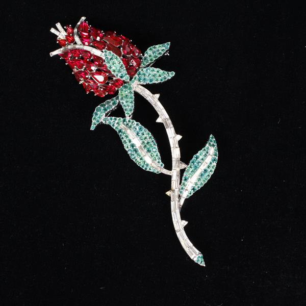 Appraisal: Giant Trifari Alfred Philippe Red Diamonte Rose Pin Brooch H