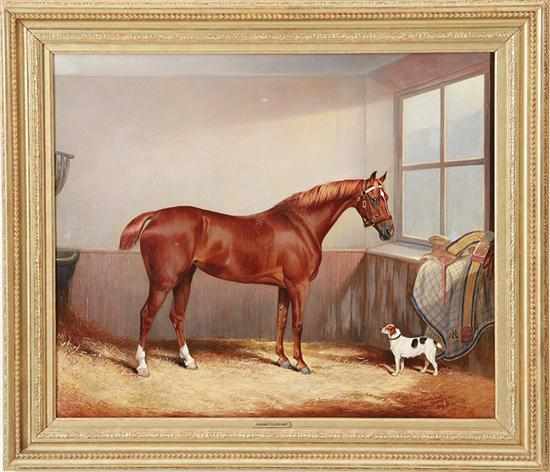 Appraisal: Edward Lloyd British d CHESTNUT HUNTER AND DOG IN A