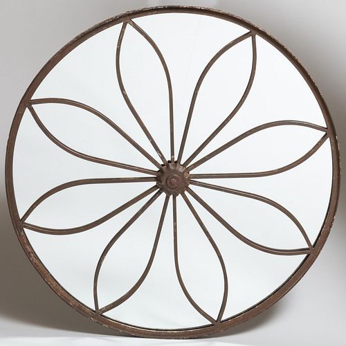 Appraisal: MODERN CAST IRON CIRCULAR MIRROR WITH FLOWER-FORM DESIGN in diam