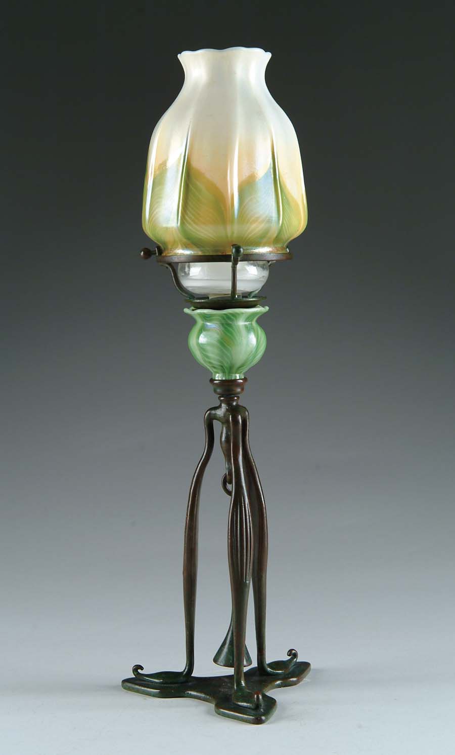 Appraisal: TIFFANY CANDLE LAMP Exceptional Tiffany candle lamp has bronze three