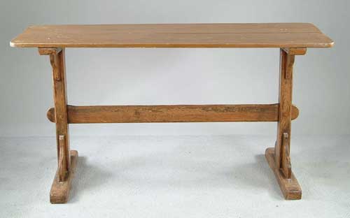 Appraisal: FRENCH TRESTLE TYPE DINING TABLE Two board top with rounded