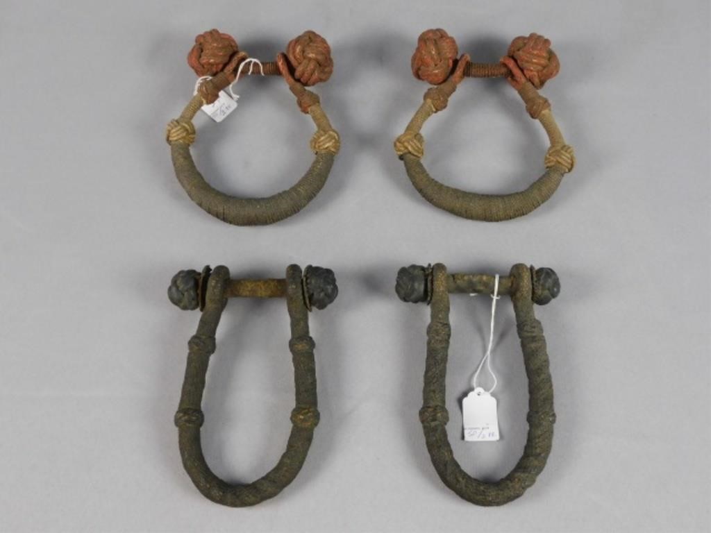 Appraisal: PAIRS OF ROPE BECKETS WITH MONKEY FISThandles th c One