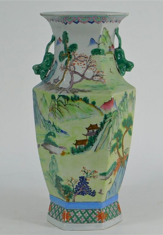 Appraisal: Chinese Famille Verte Porcelain Landscape Vase China Early th Century