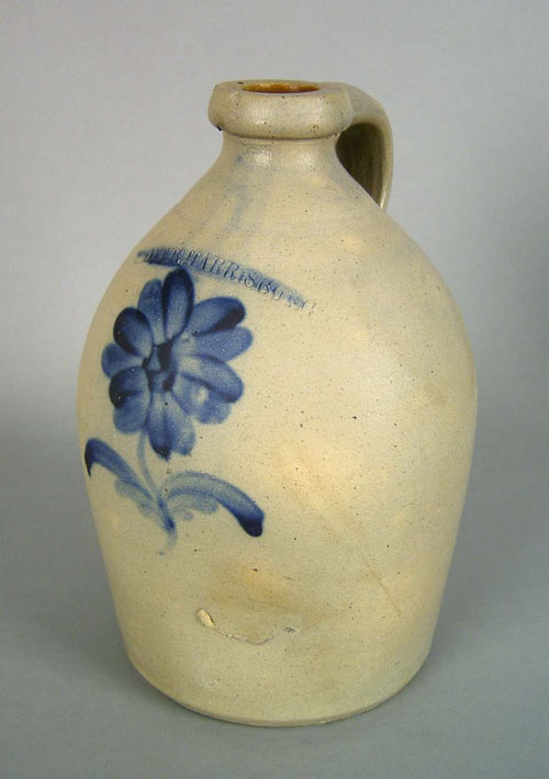 Appraisal: Stoneware jug th c stamped Moyer Harrisburg with single cobalt