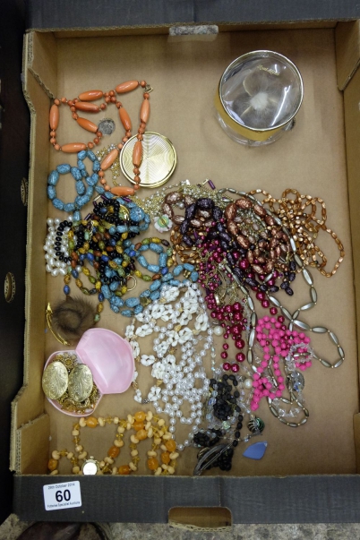 Appraisal: A collection of costume jewellery to include beads compacts earrings