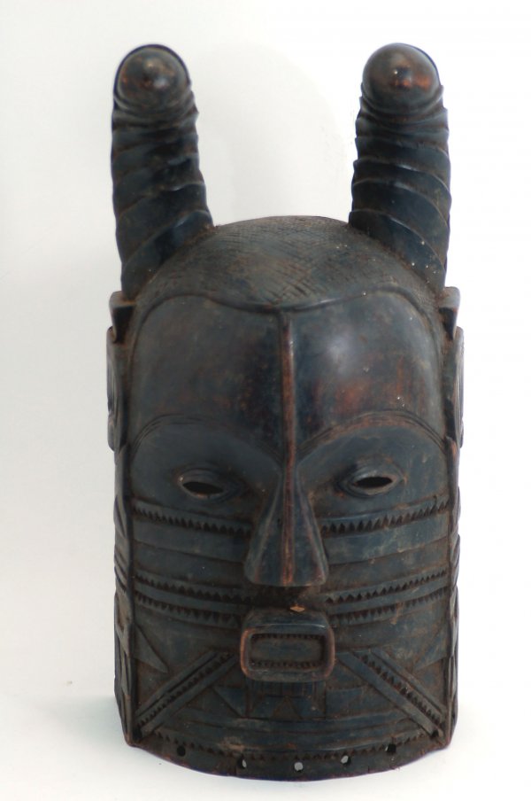 Appraisal: Songye Kifwebe carved wood mask pierced sides for attachment portruding