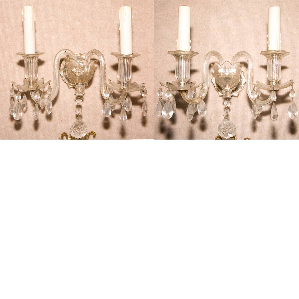 Appraisal: Pair of George III Style Glass Two-Light Sconces Height inches