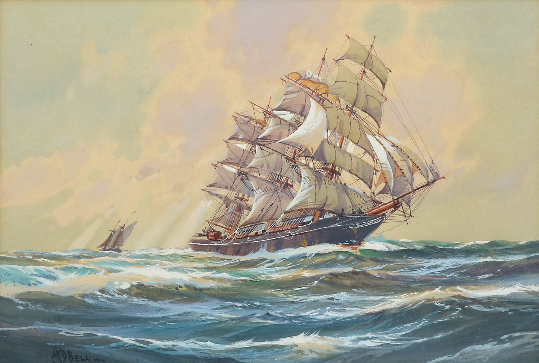 Appraisal: KNOX Wilfred British - Clipper Ship at Sea Watercolor and