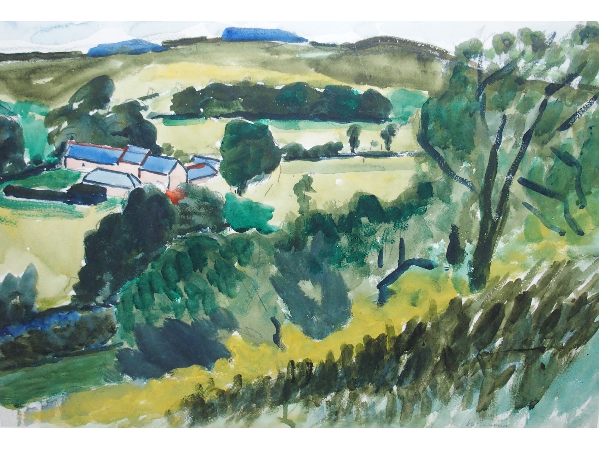 Appraisal: JOHN MCNAIRN Farm in the distance signed watercolour