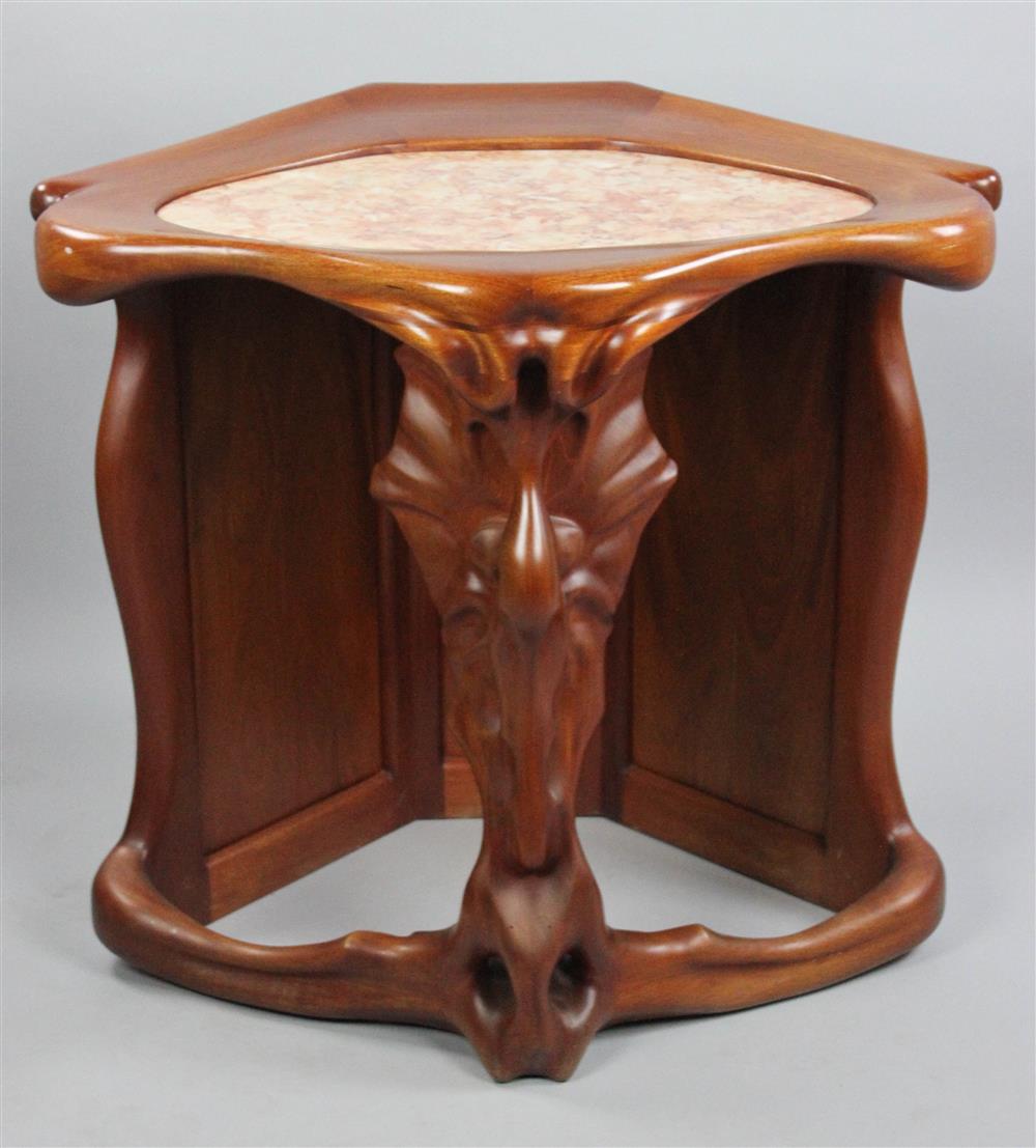 Appraisal: ANTHONY BEVERLY COTTAGE MAHOGANY CORNER STAND INSET WITH A MARBLE